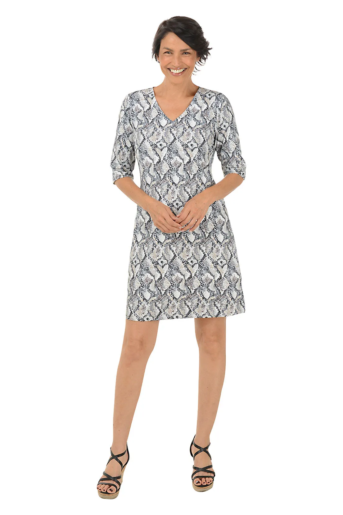 Tan Snake Hearts V-Neck UPF50  Dress Layered Collar Design