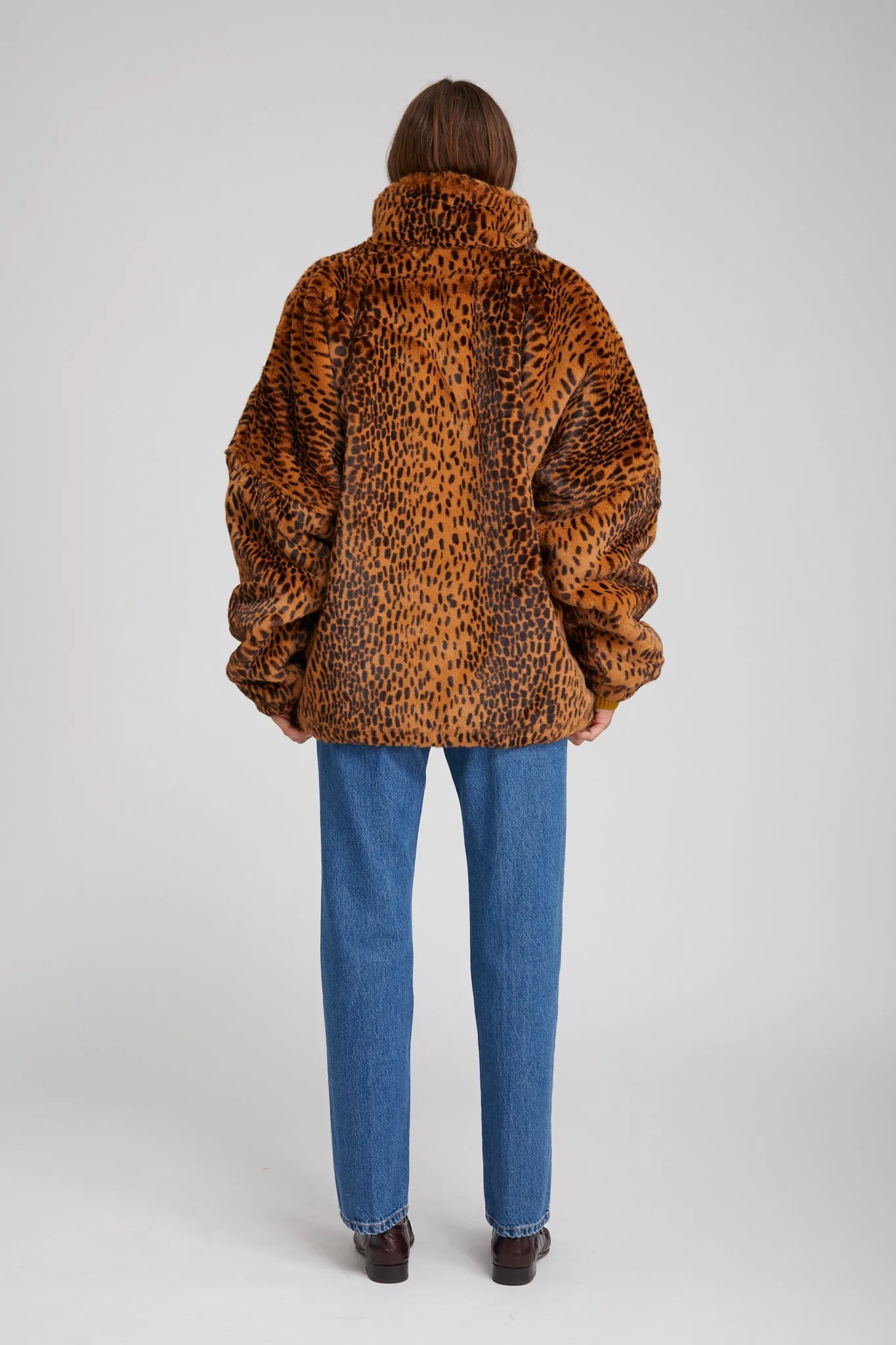 Toffee Leopard Faux Fur Oversized Jacket Cool Season Frictionless Lining
