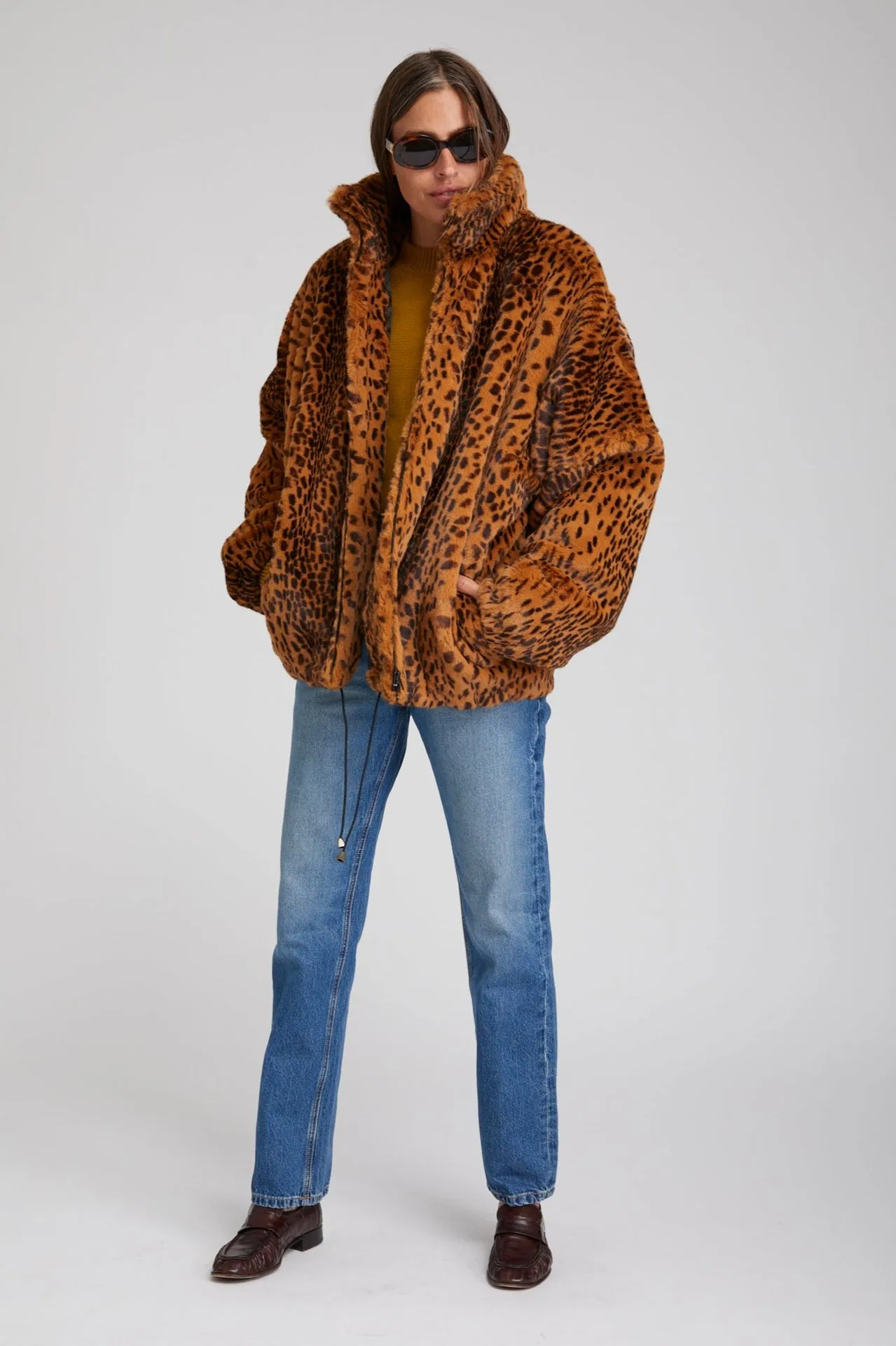 Toffee Leopard Faux Fur Oversized Jacket Flexible Fit Winter Fashion