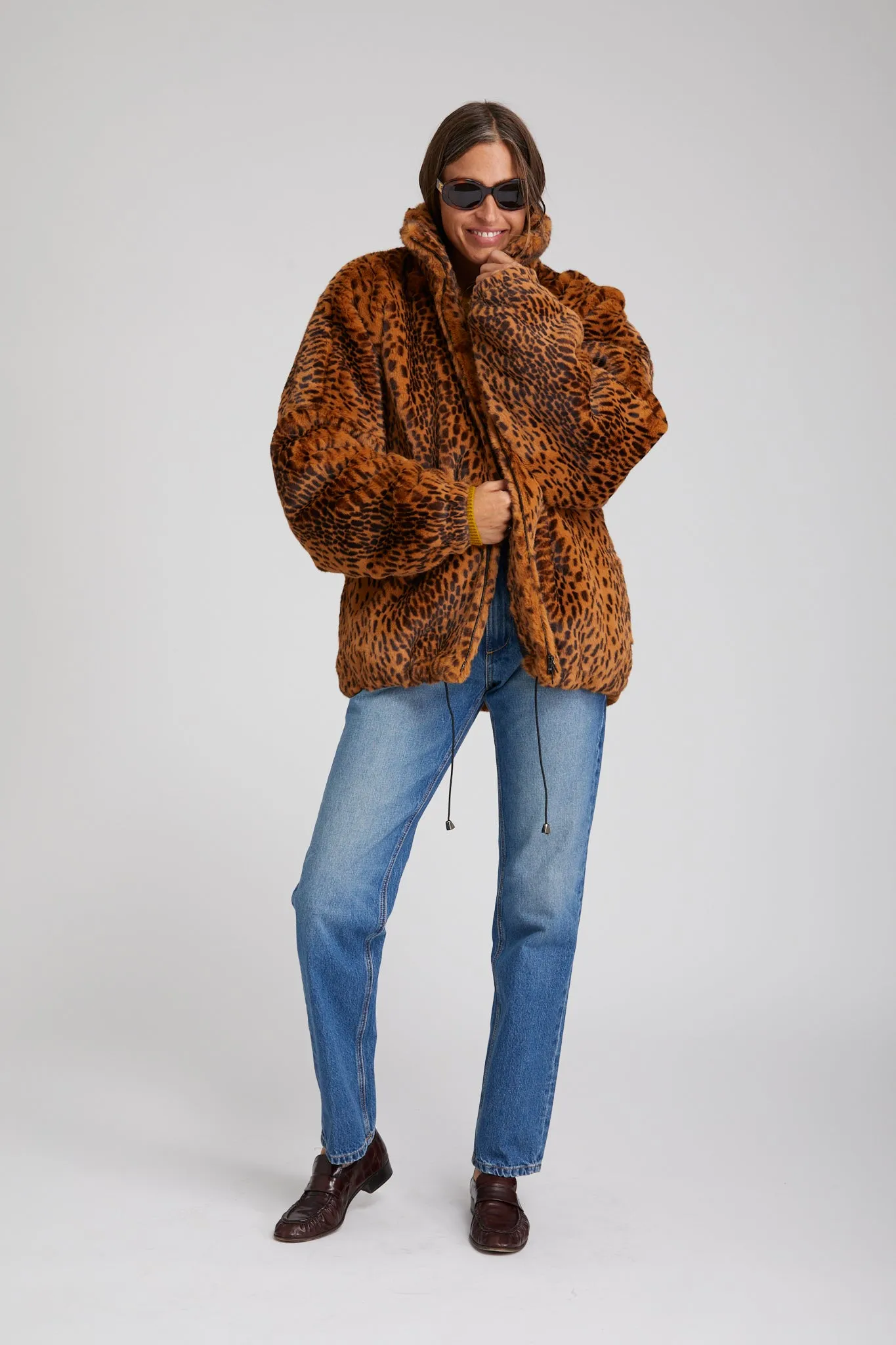 Toffee Leopard Faux Fur Oversized Jacket Softshell Construction