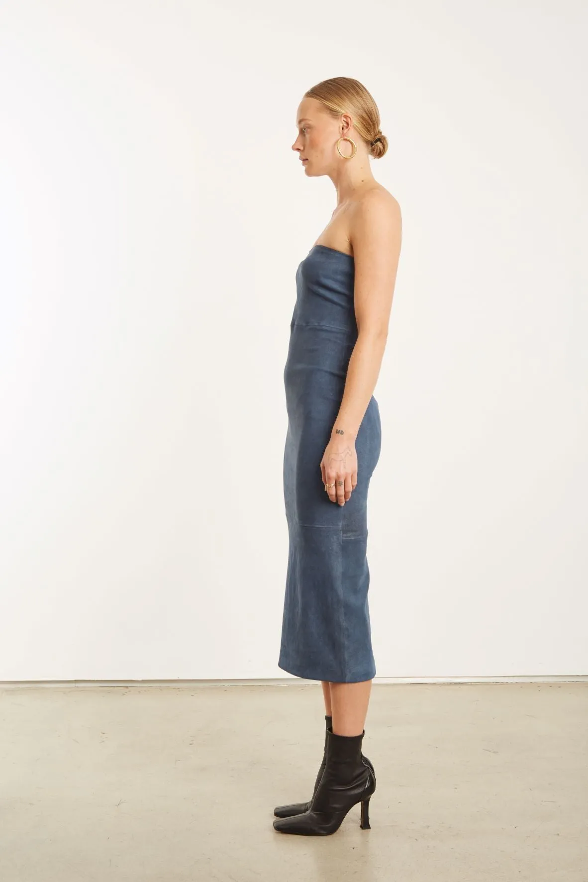 Denim Suede Tube Dress Daily Essential