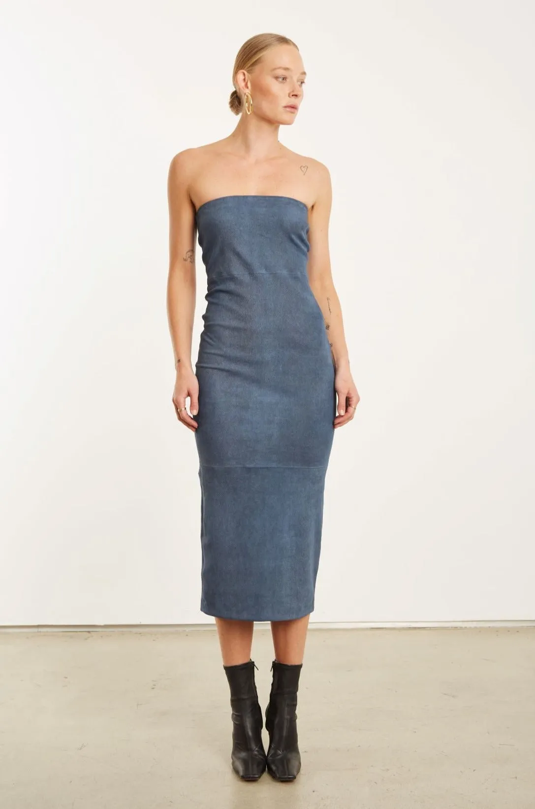 Versatile Layer Denim Suede Tube Dress