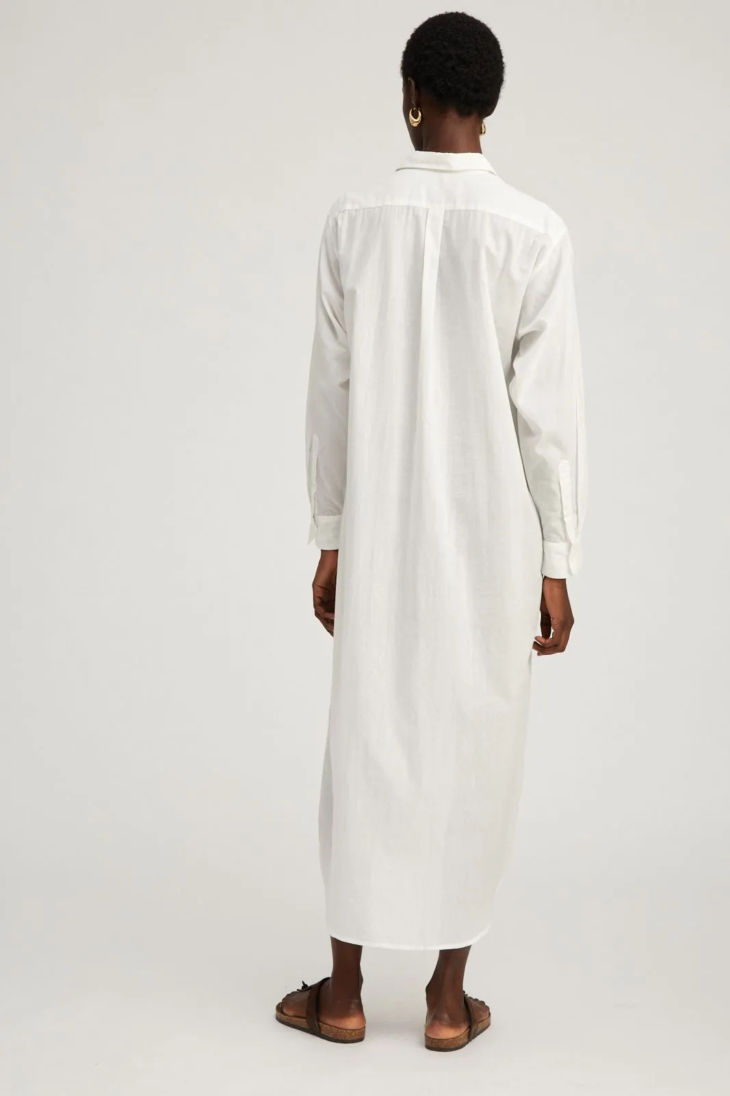 Open Back White Voile Tunic Maxi Dress