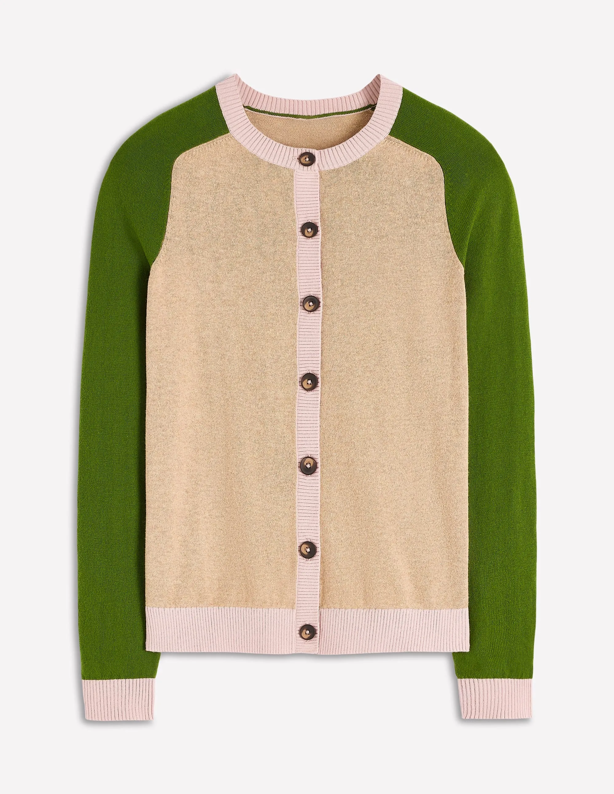 Meg Raglan Sleeve Cardigan-Oatmeal, Green Colour Block Microfiber softness