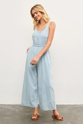 BROOKE WIDE-LEG DENIM JUMPSUIT Office Wear Casual