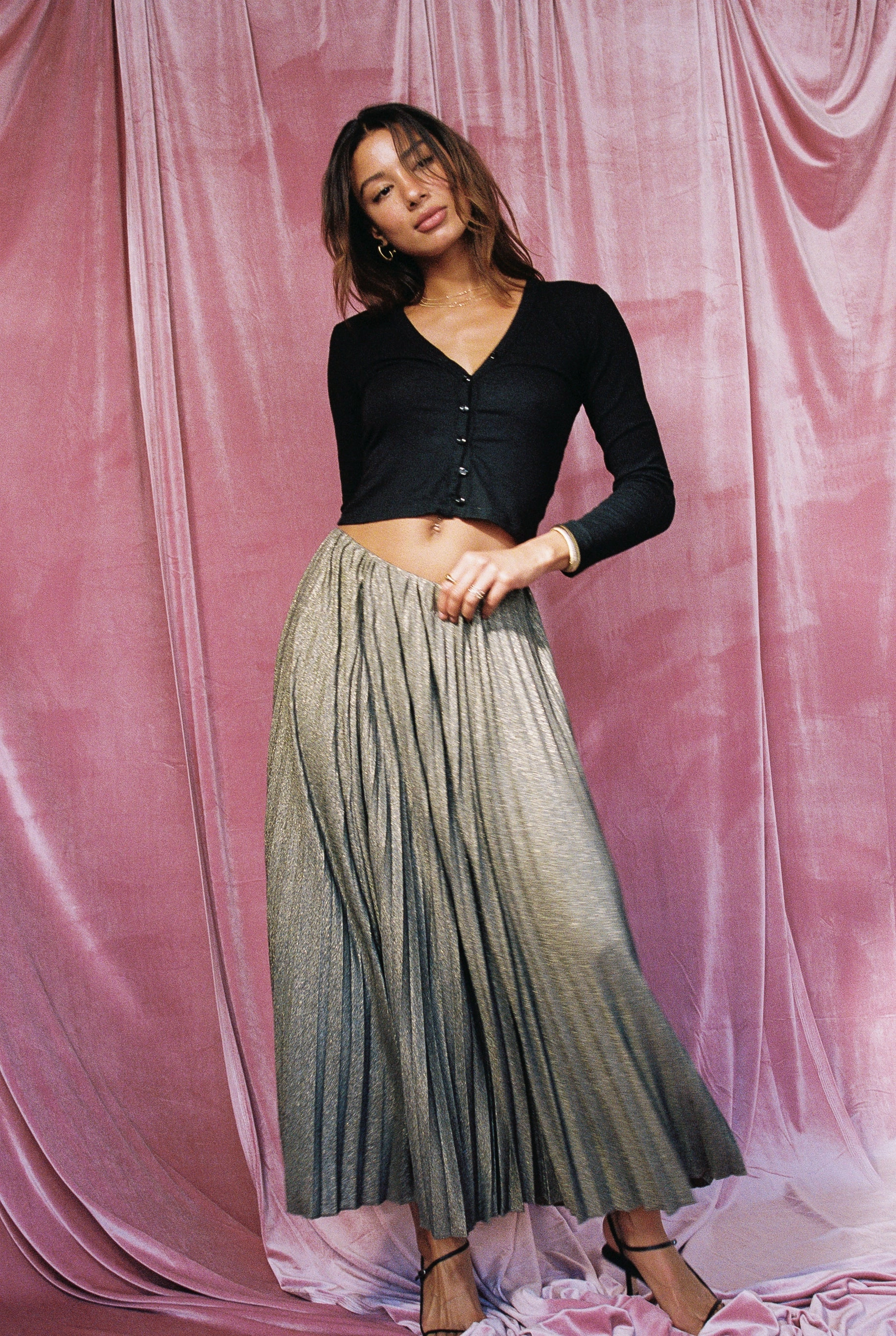Stella Maxi Skirt Sparkle Jersey - Gold Metallic Relaxed Feel
