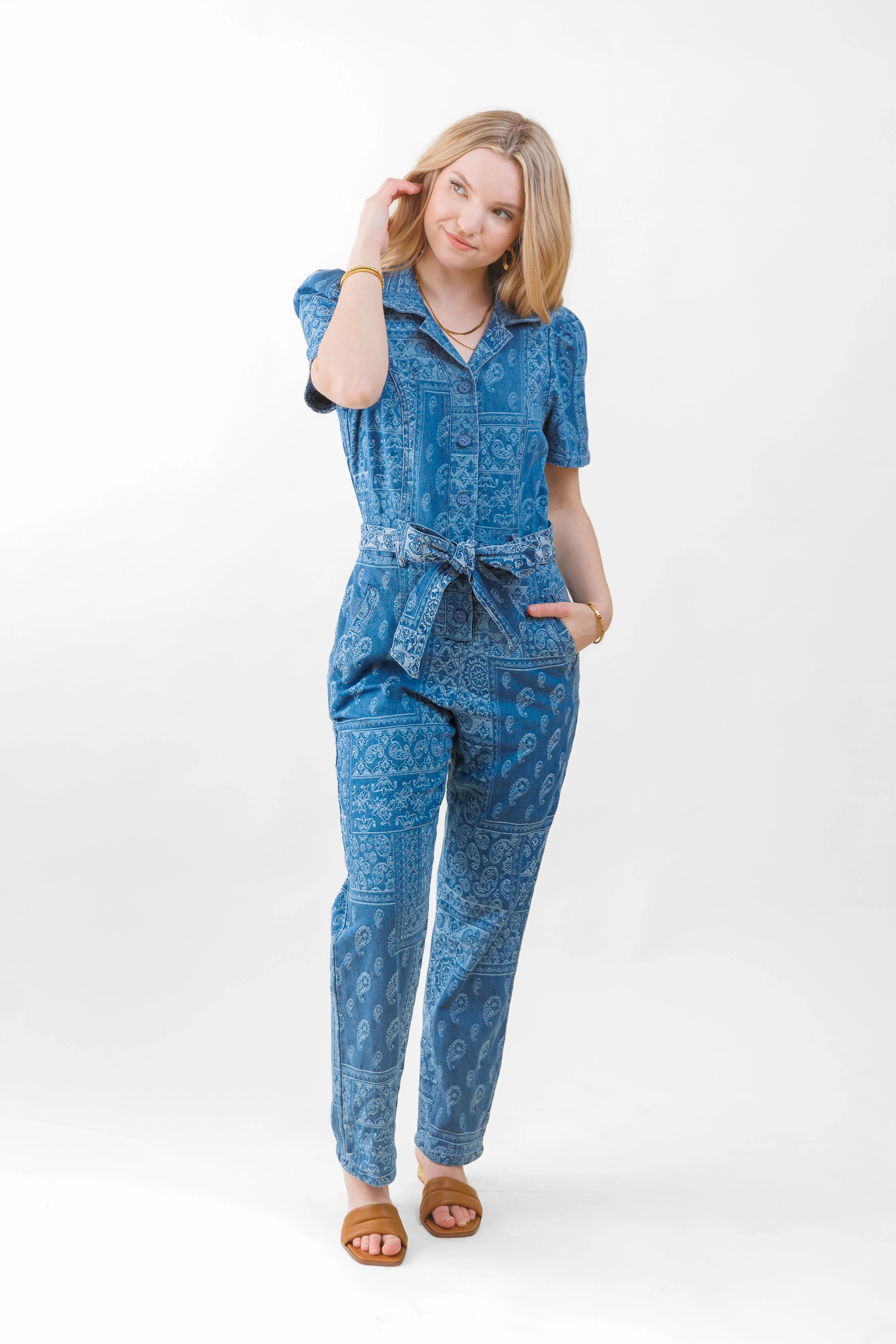 Night Out Parent Style ELIZA DENIM JACQUARD JUMPSUIT