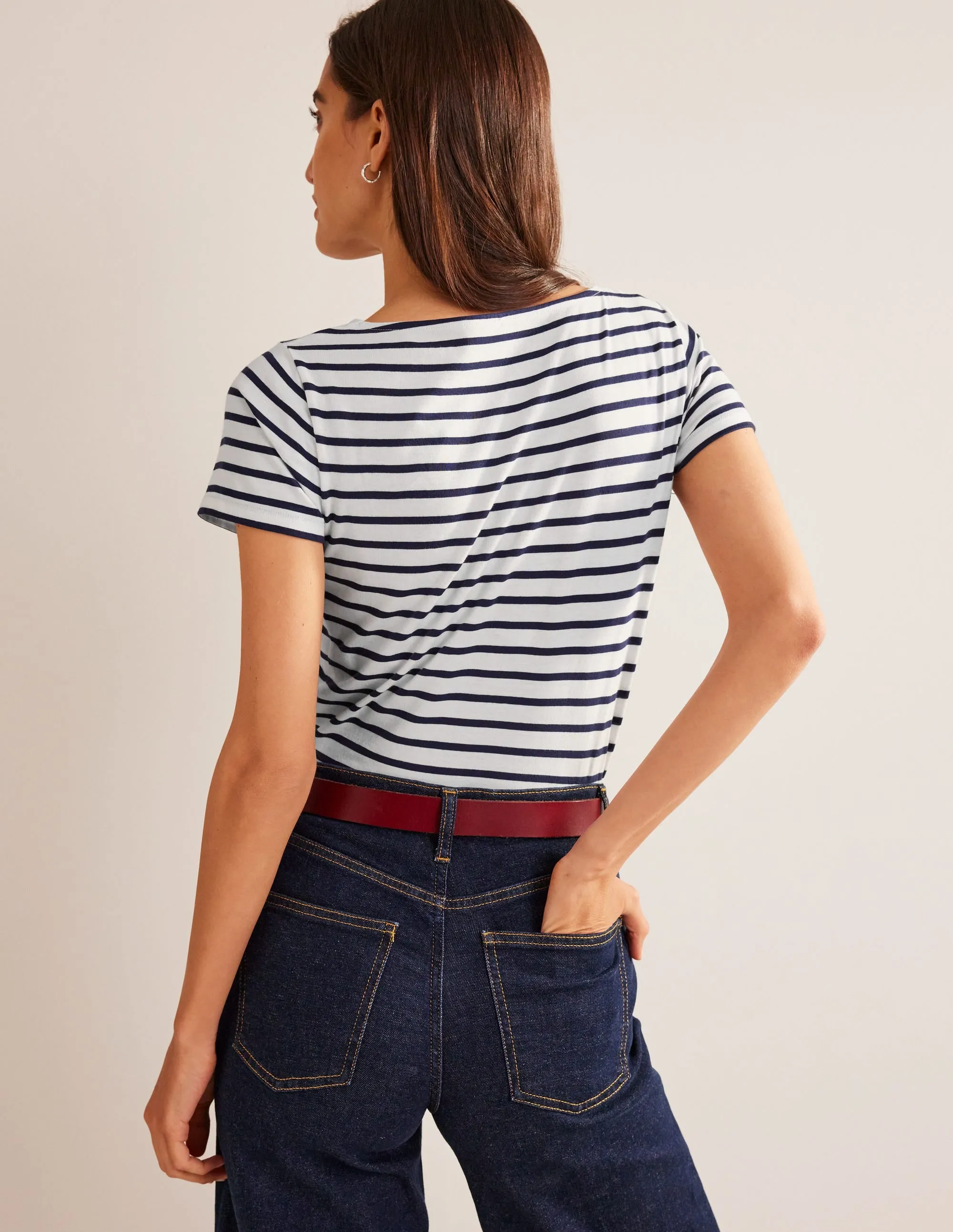 Ella Short Sleeve Breton-Ivory, Navy Fashionable Tank
