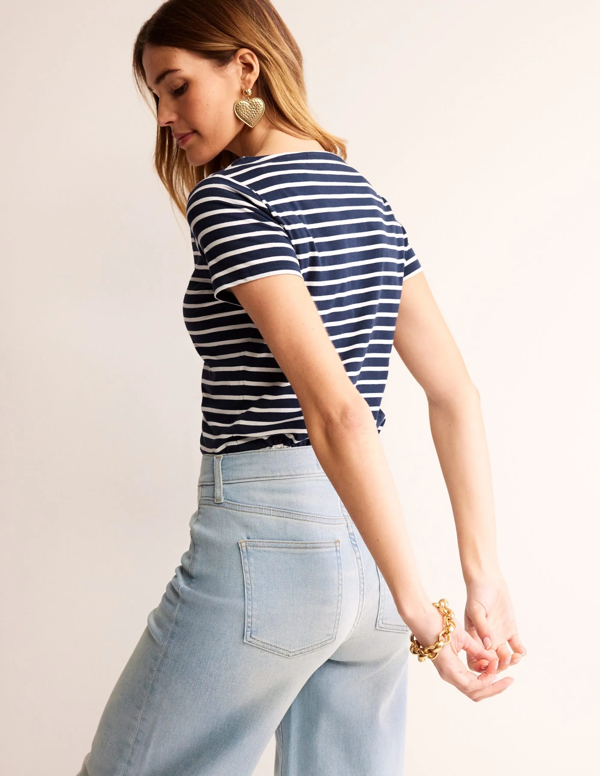 Ella Short Sleeve Breton-Navy, Ivory Fashion Blouse Bold Patterns