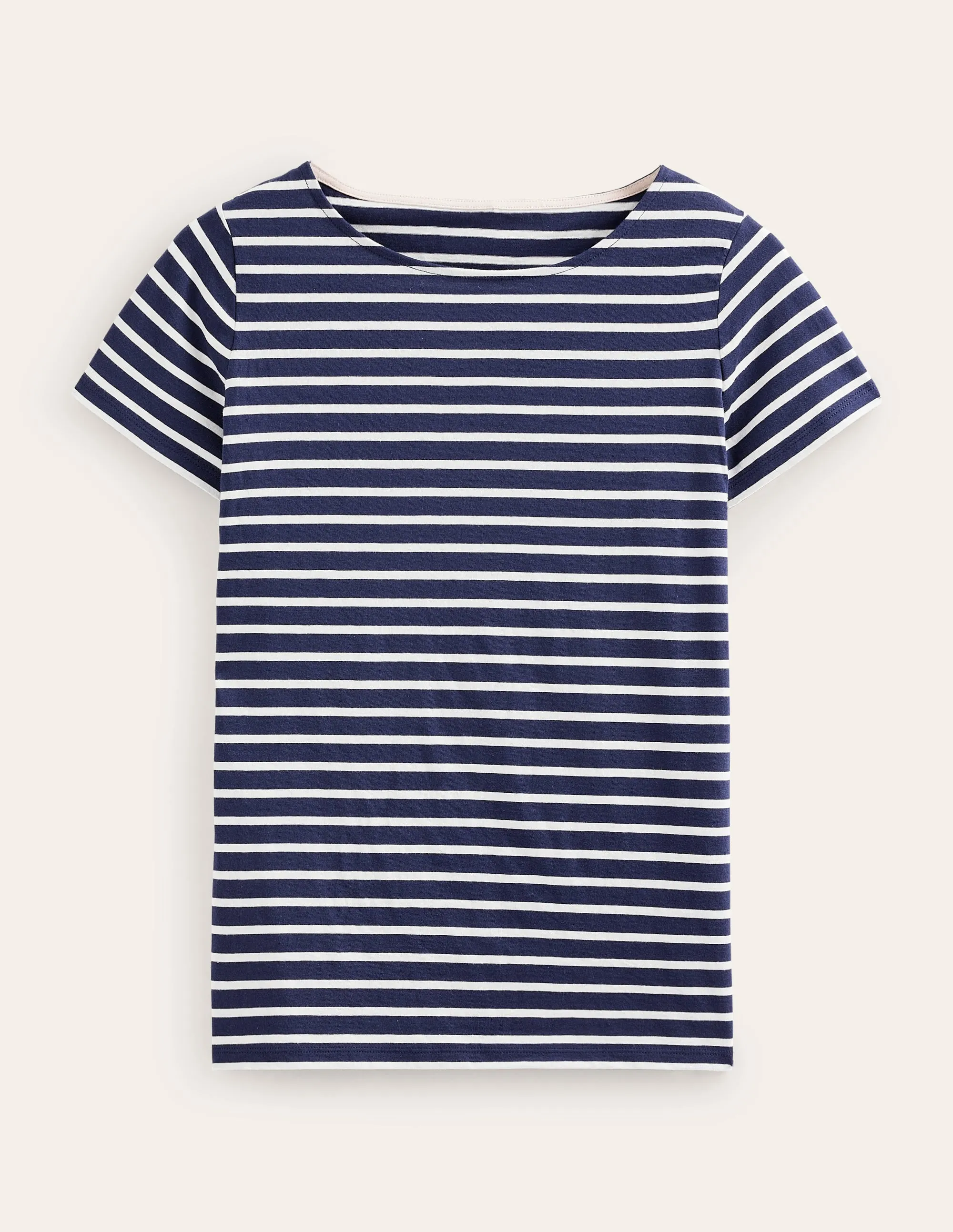 Ella Short Sleeve Breton-Navy, Ivory Garment Washed Regular Fit