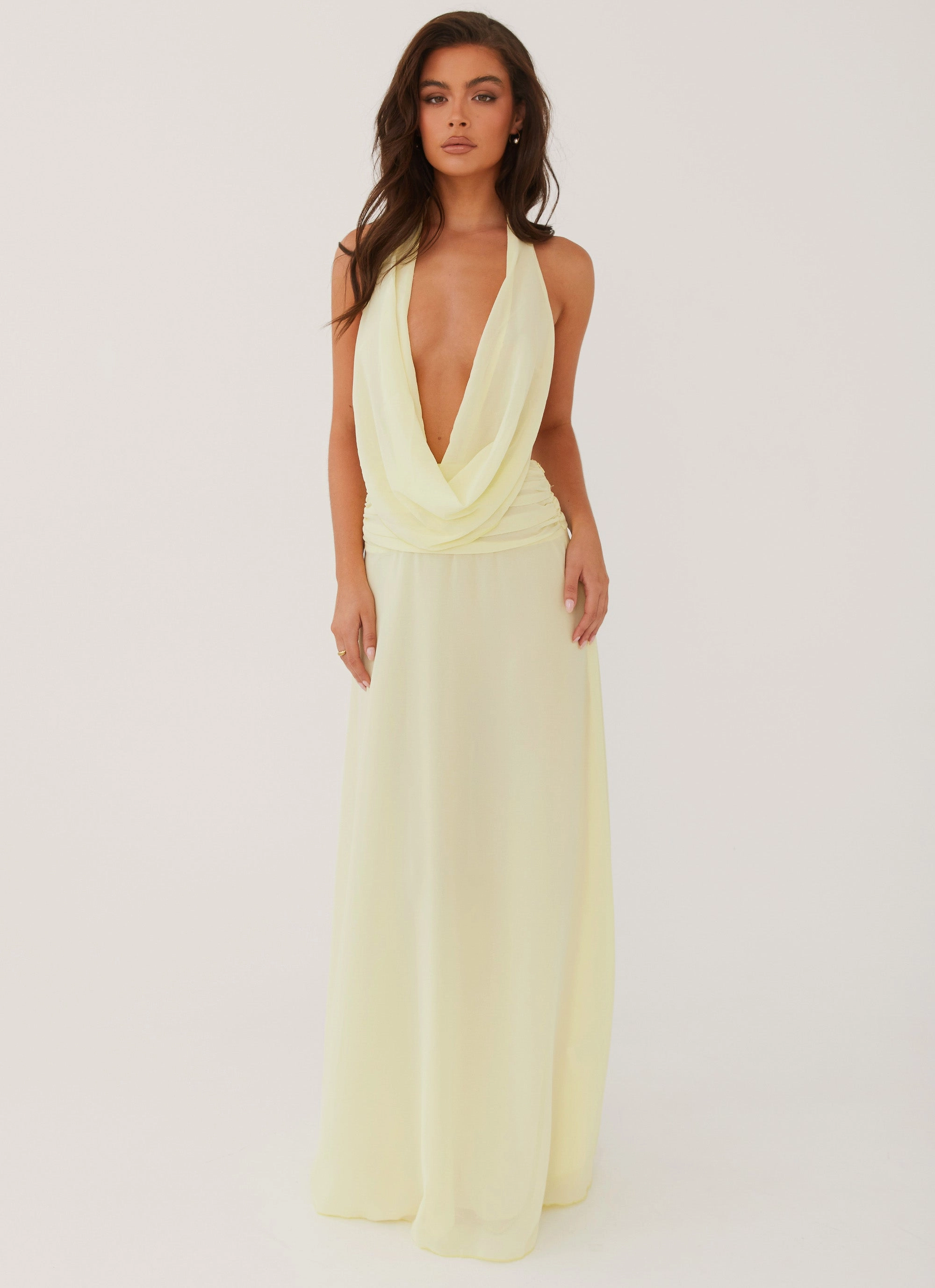 Elysia Chiffon Maxi Dress - Lemon