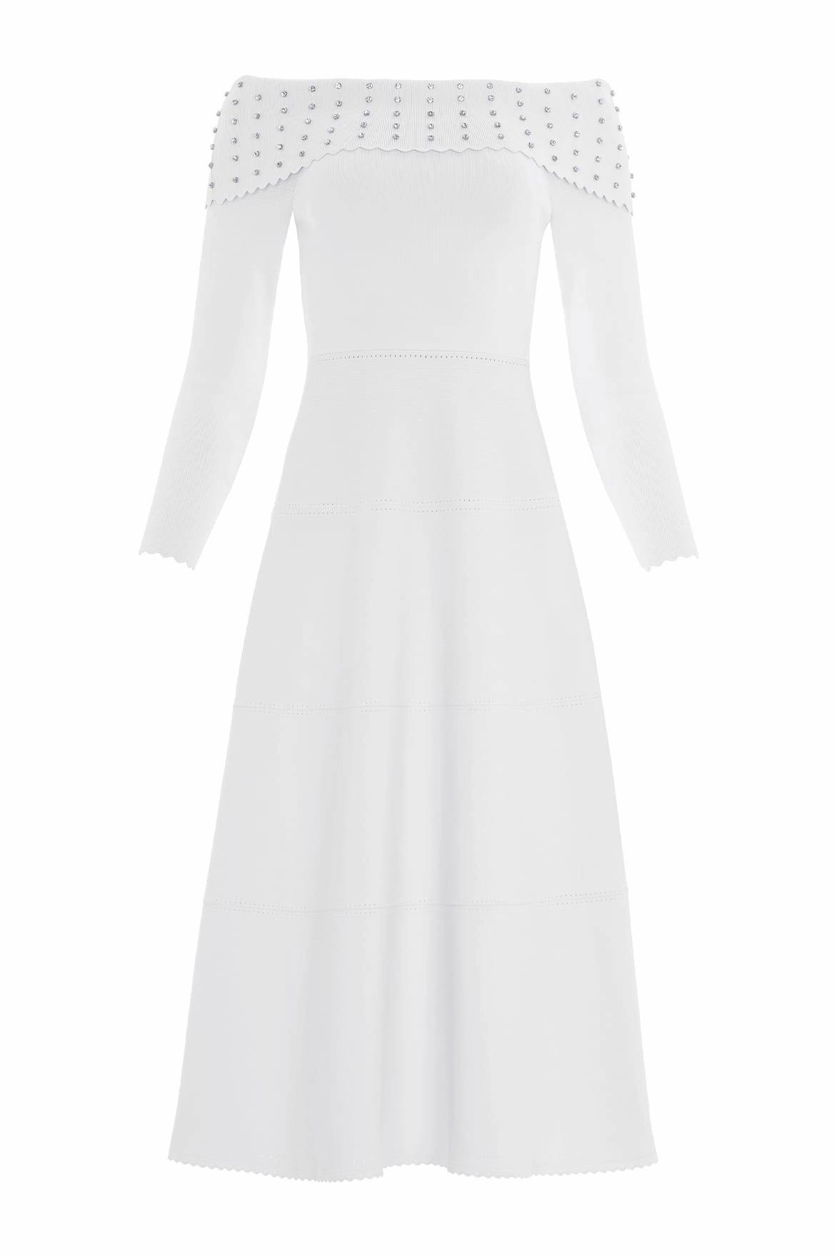 Embellished Bardot Knit Gown Panelled-Design