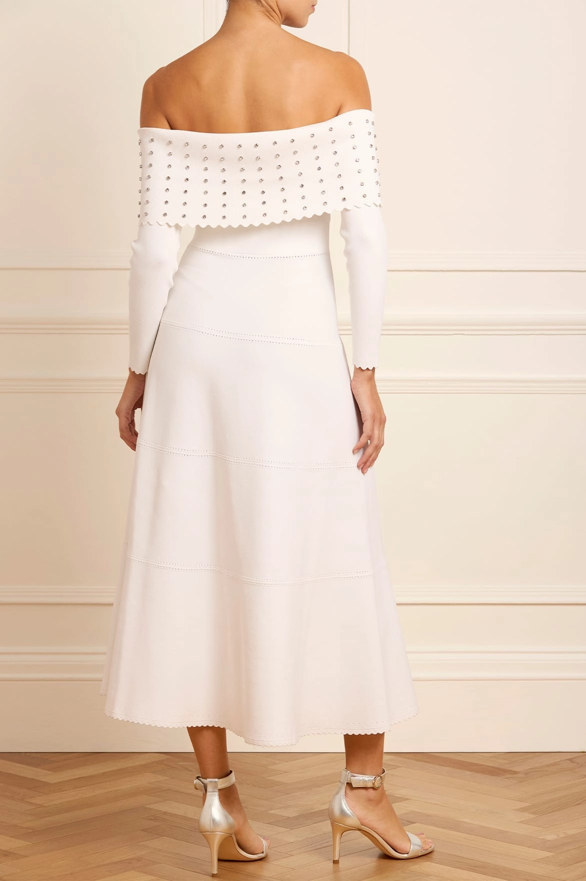 Pink Glow Embellished Bardot Knit Gown