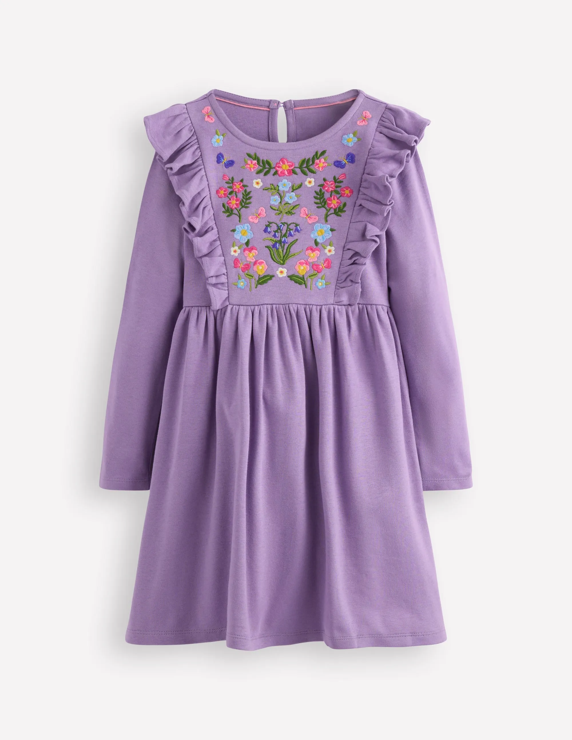Dropped-Waist Embroidered Bodice Dress-Grape Lilac