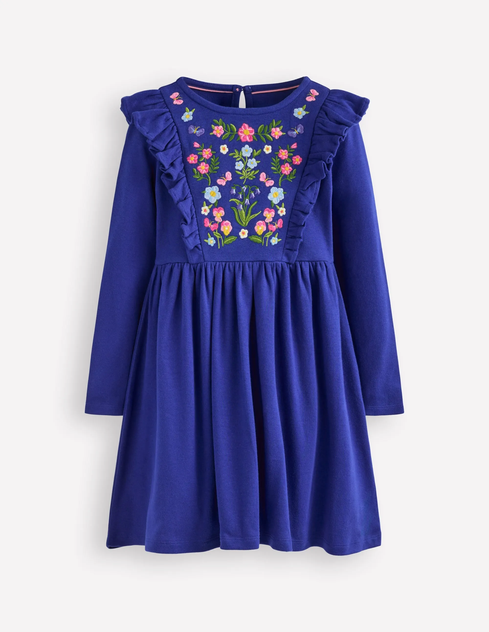 Embroidered Bodice Dress-Sapphire Blue Lower Hem