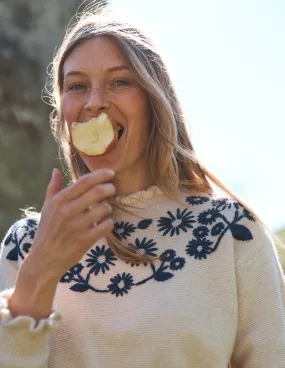 Embroidered Frill Jumper-Warm Ivory Home Warmth