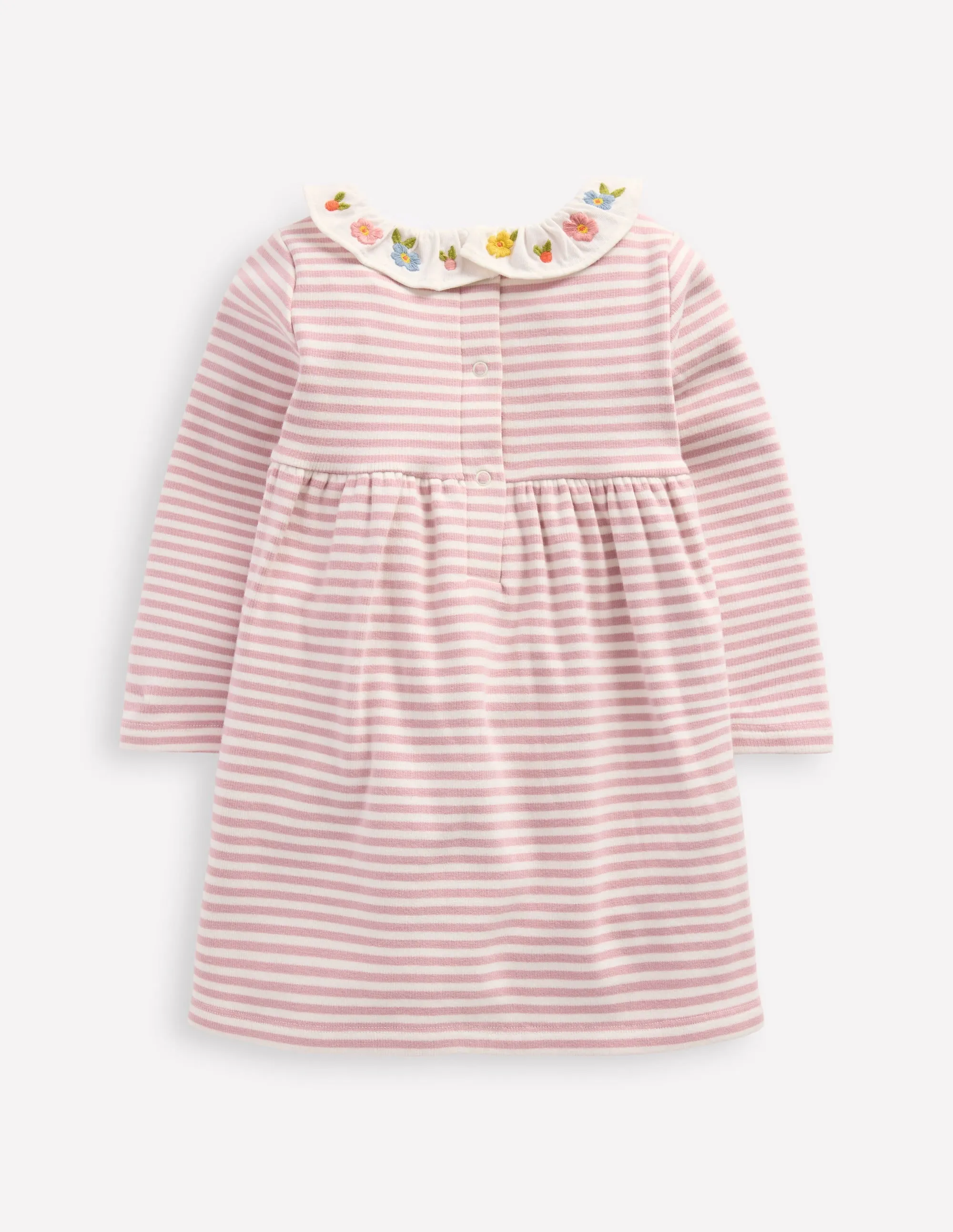 Casual day-to-night piece Tiered Skirt Embroidered Jersey Dress-Vintage Pink Soft Ivory Stripe