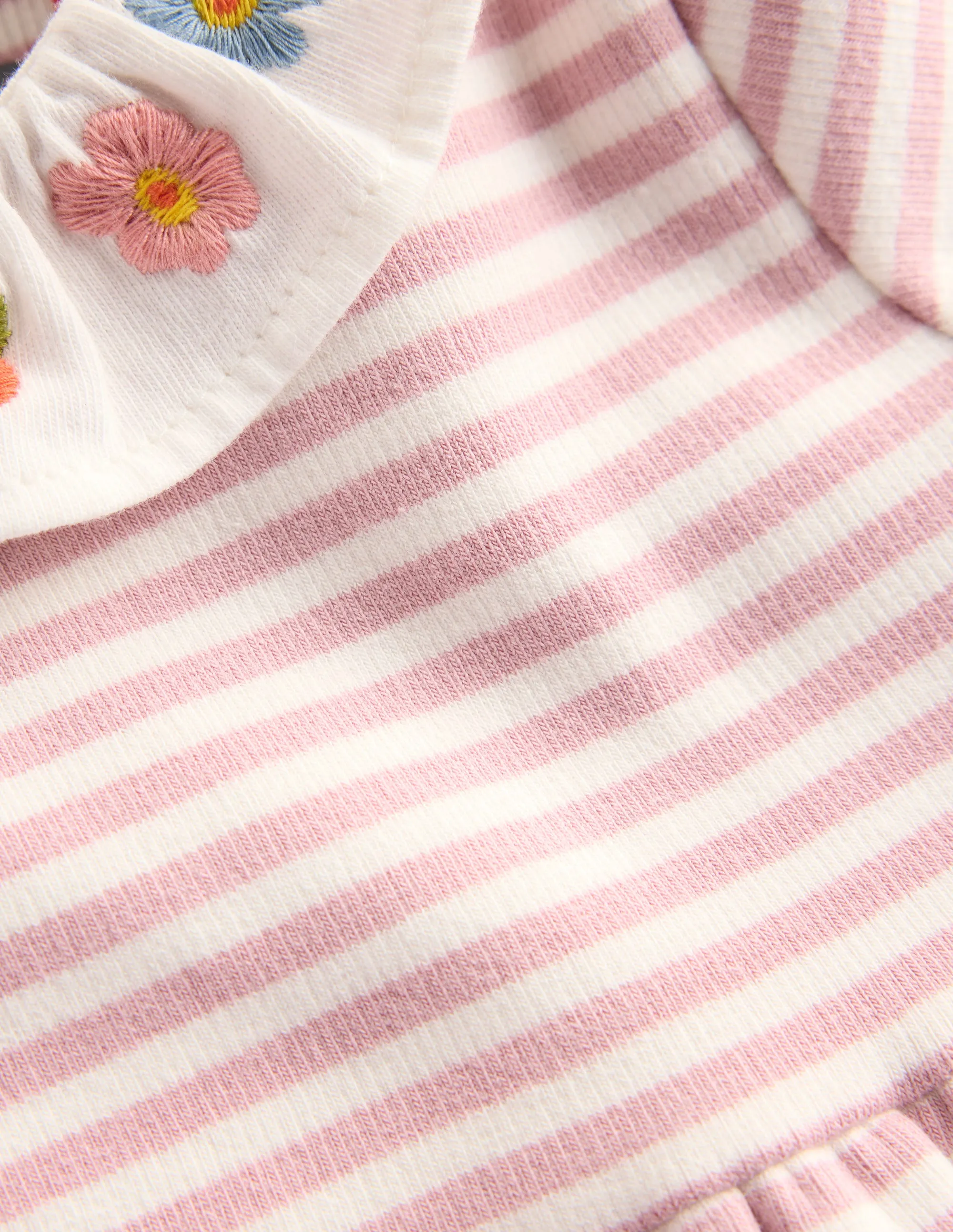 Petite friendly Embroidered Jersey Dress-Vintage Pink Soft Ivory Stripe
