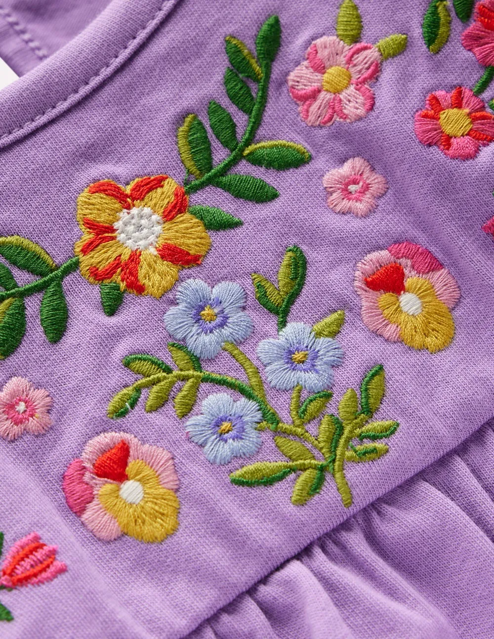 Embroidered Jersey Yoke Top-Aster Purple Embroidery casual top