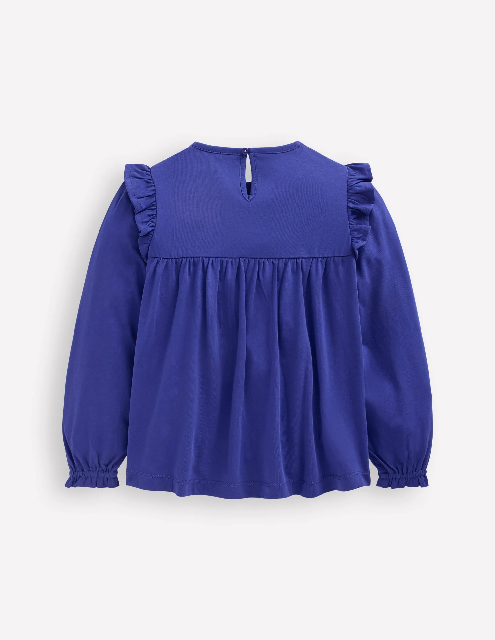 Slim Silhouette Zip Up Embroidered Jersey Yoke Top-Sapphire Blue Embroidery