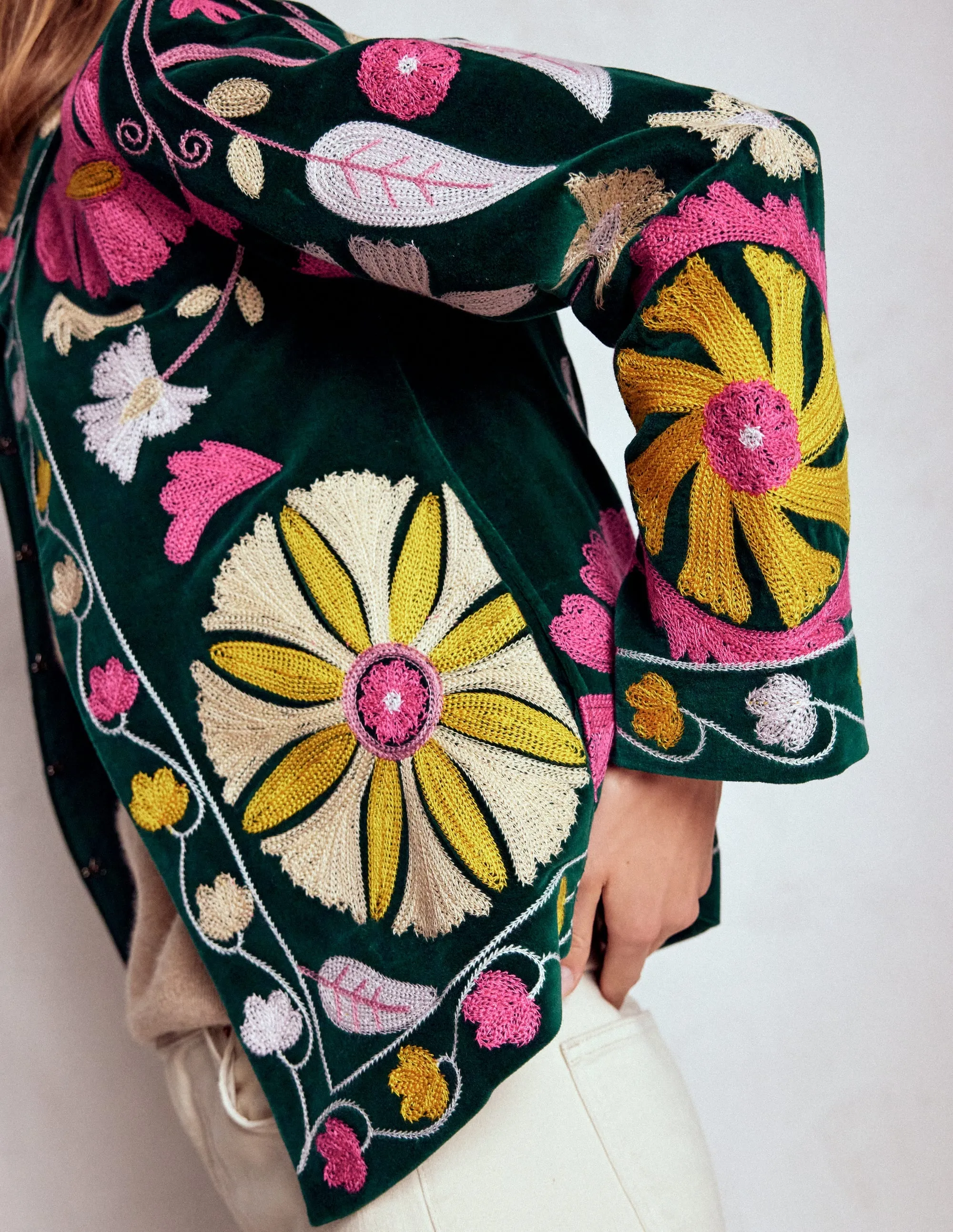 Embroidered Souvenir Jacket-Emerald Night Embroidery Multi Layer Construction