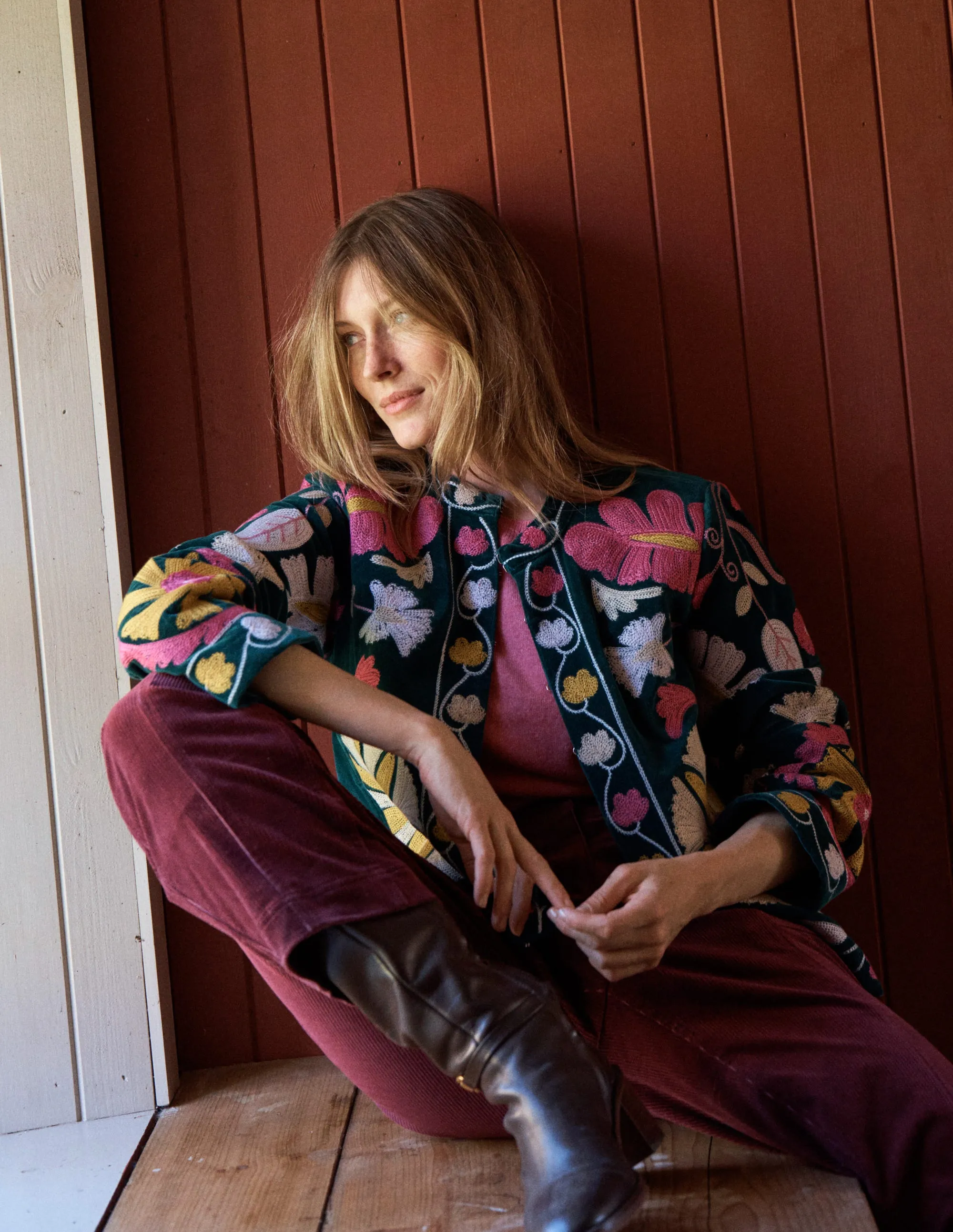 Embroidered Souvenir Jacket-Emerald Night Embroidery ripstop fabric