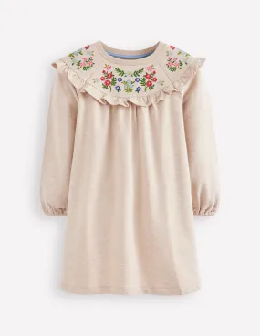 Embroidered Sweatshirt Dress-Oatmeal Marl Light and breezy summer dress Elegant Detail