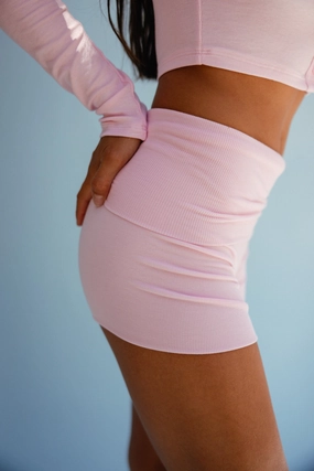 Simple Waist Reinforced Hemlines Cozy Short Baby Ribbed - Bubblegum