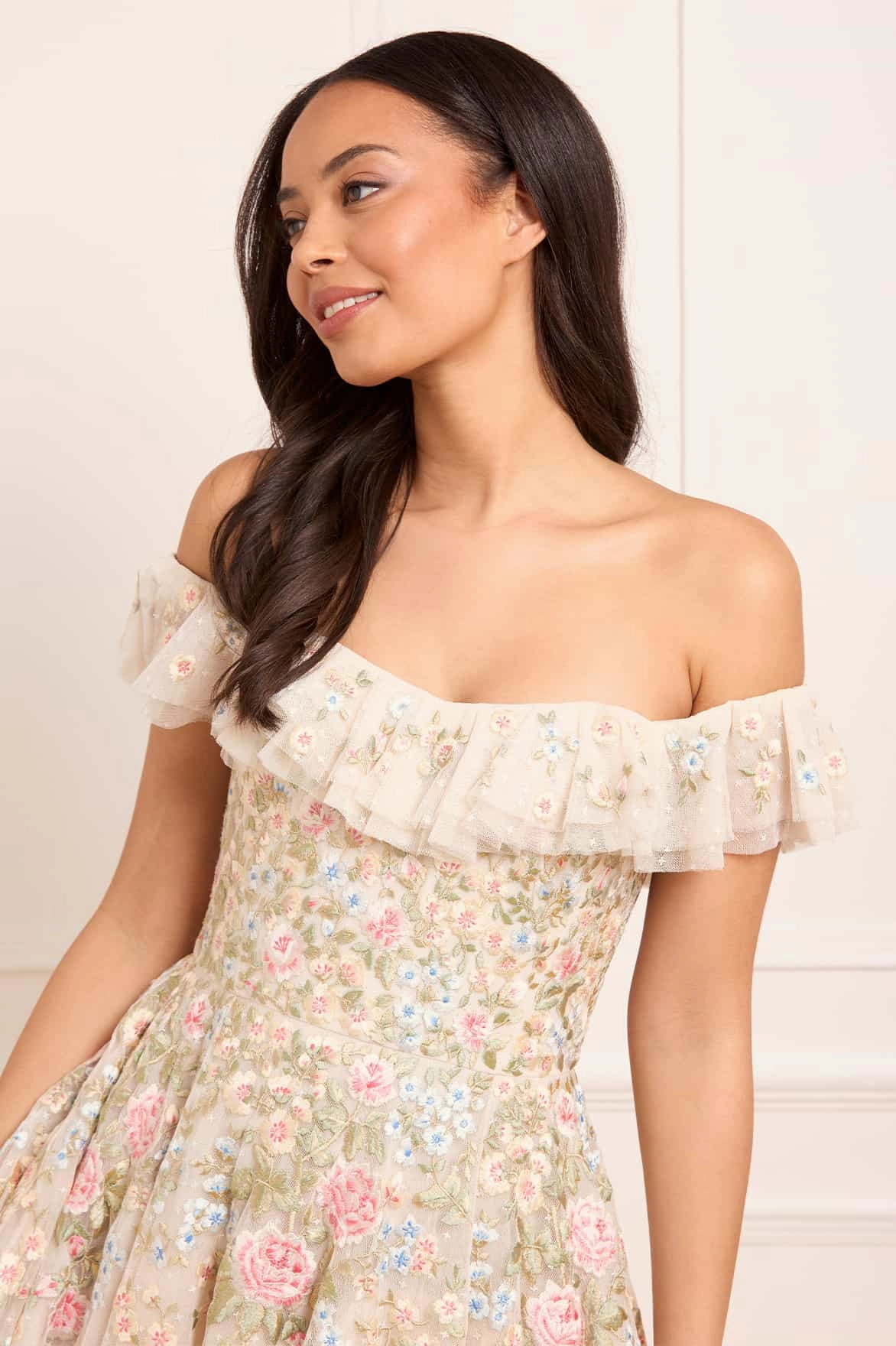 Cool Palette Antoinettes Floral Off-Shoulder Micro Mini Dress