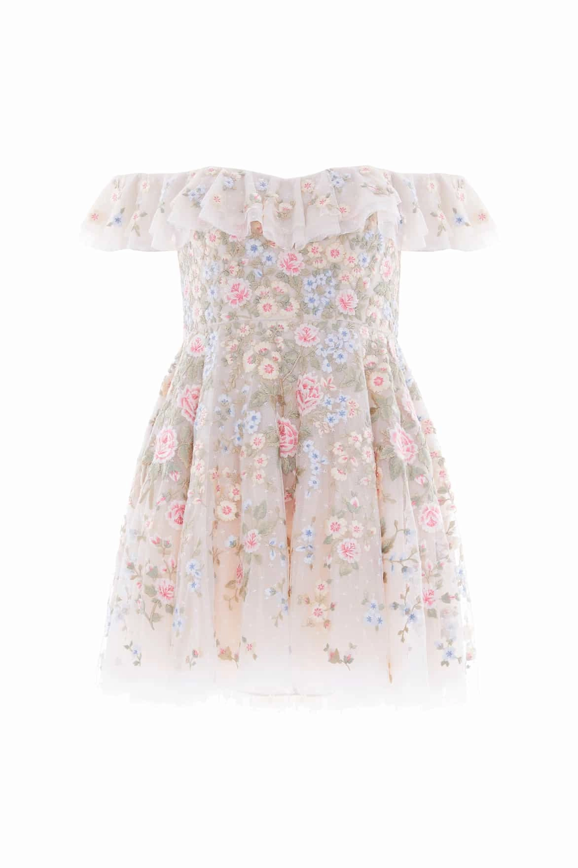 Casual Style Birthday-Celebration Antoinettes Floral Off-Shoulder Micro Mini Dress