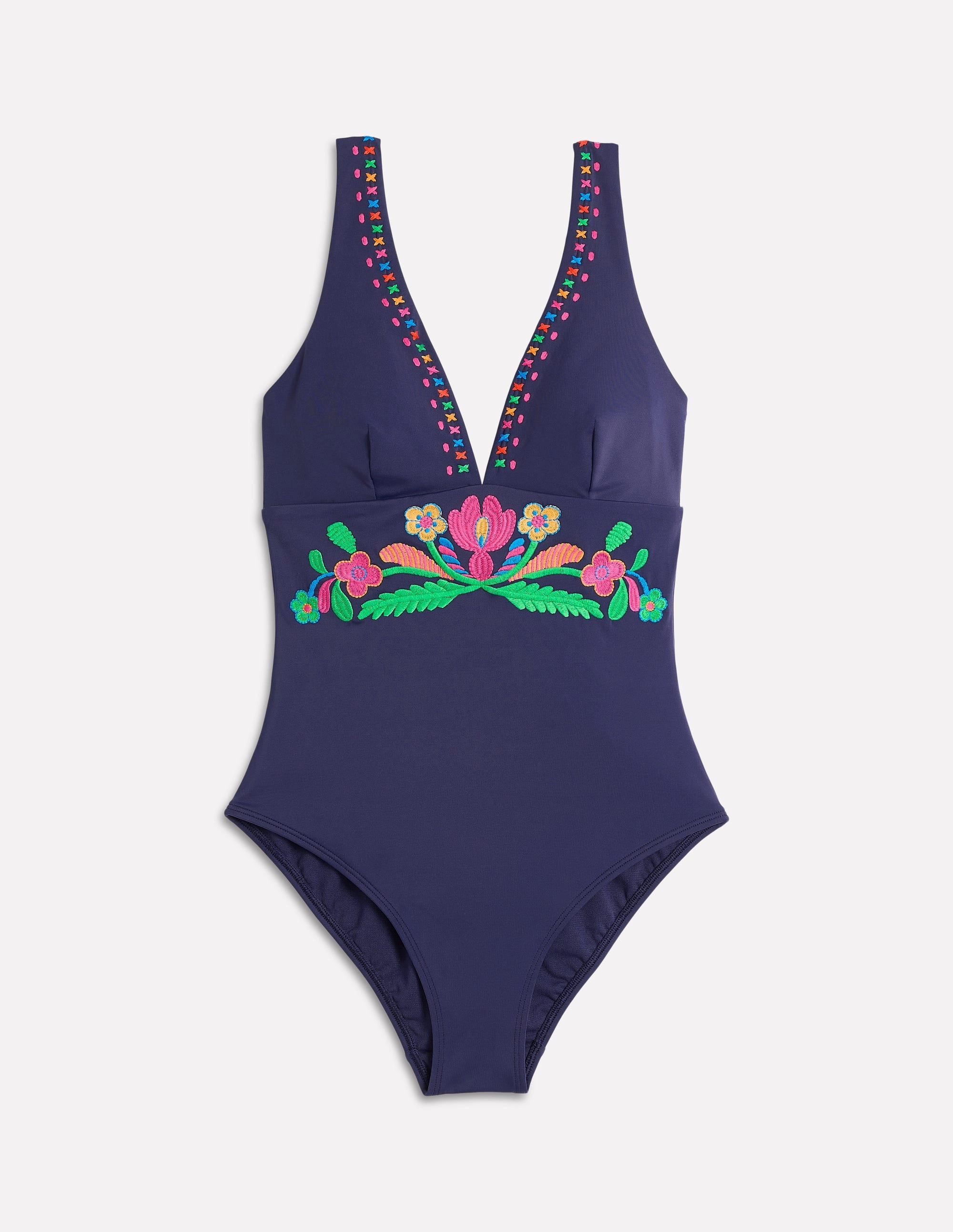 Wrinkle-Free fashion lover Embroidered Swimsuit-Navy