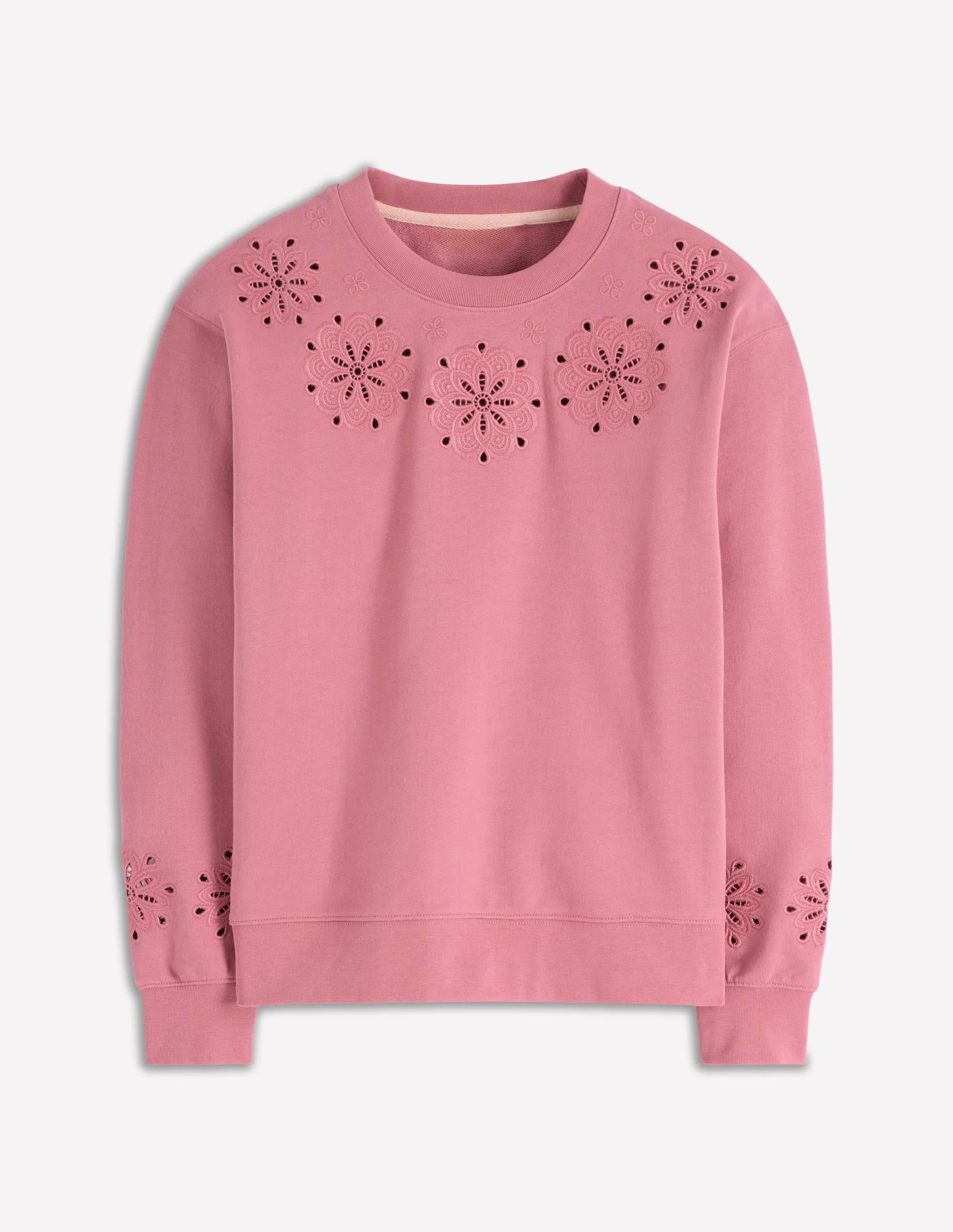 Emi Cutwork Sweatshirt-Pink Heather Placket Detailing Stretch Knit Material