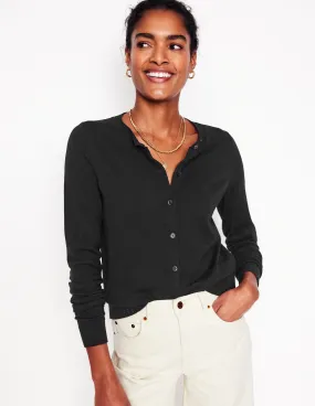 Easy Silhouette Emilia Cotton Crew Cardigan-Black