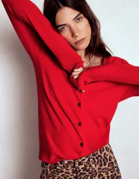 Emilia Cotton Crew Cardigan-Poppy Red Fresh Layer