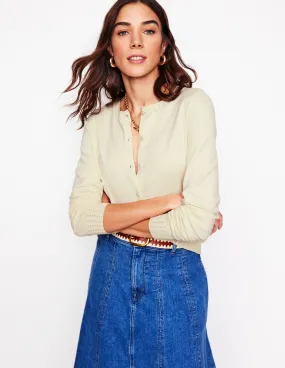 Emilia Cotton Crew Cardigan-Warm Ivory MoistureWicking Yarn Textured Weave