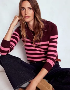 Textured Surface Emilia Cotton Crew Jumper-Chestnut/Pink Stripe