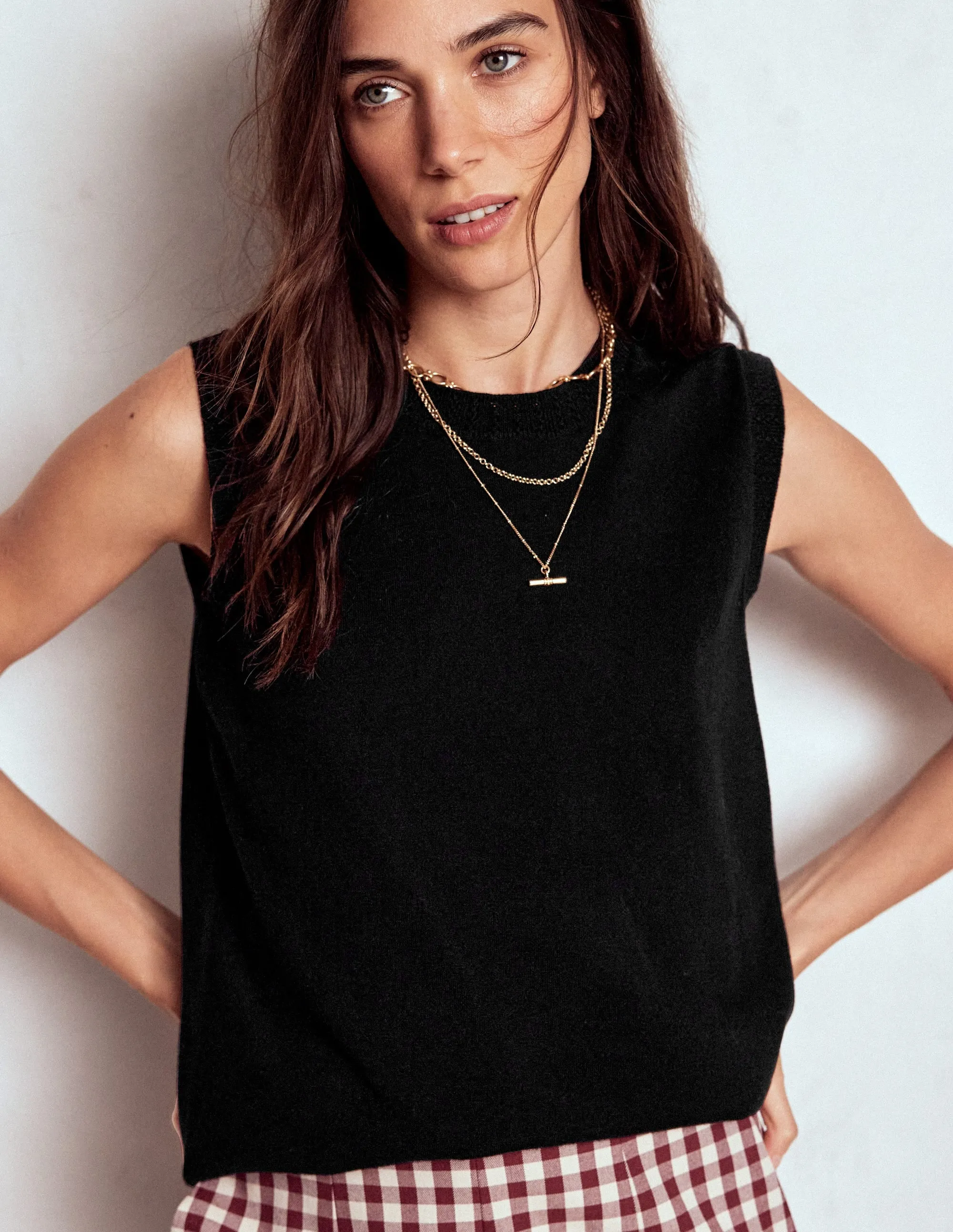 Neutral Tones Emilia Cotton Crew Neck Tank-Black
