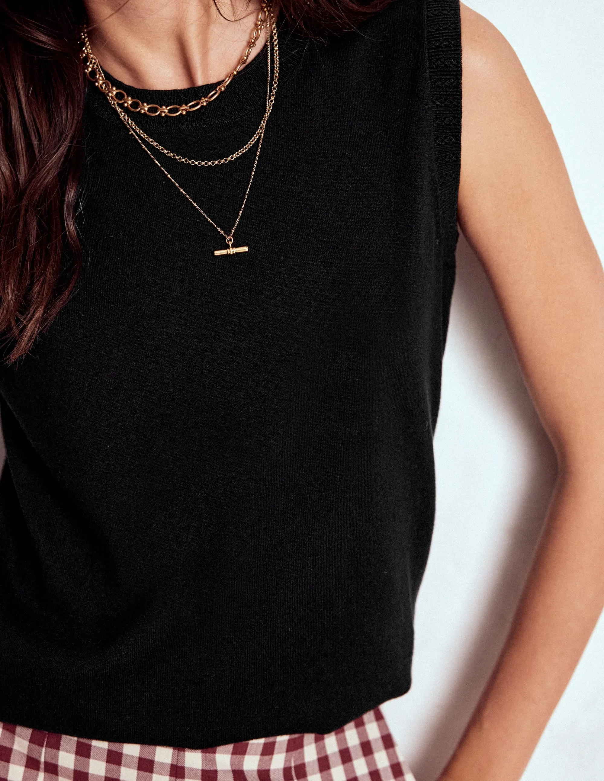 Emilia Cotton Crew Neck Tank-Black Evening Stroll