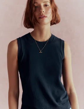 WaffleKnit Texture Emilia Cotton Crew Neck Tank-Navy