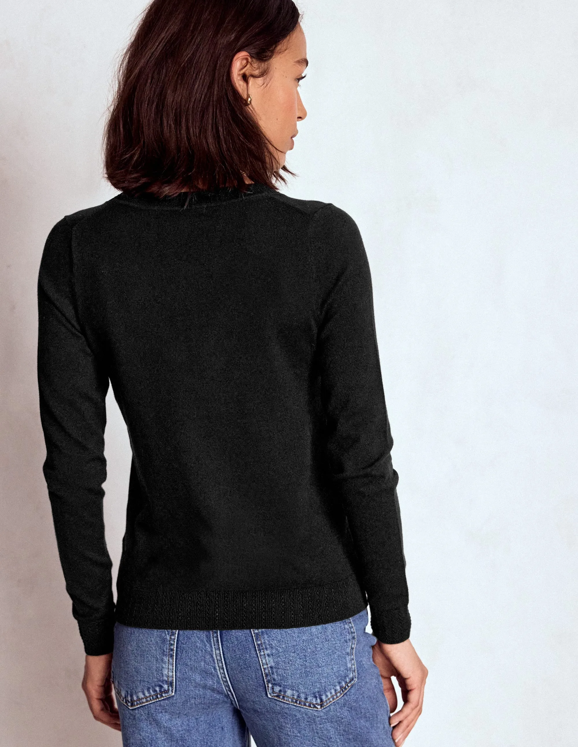 Emilia Cotton V-Neck Jumper-Black Ethical Production Certified No Fuss