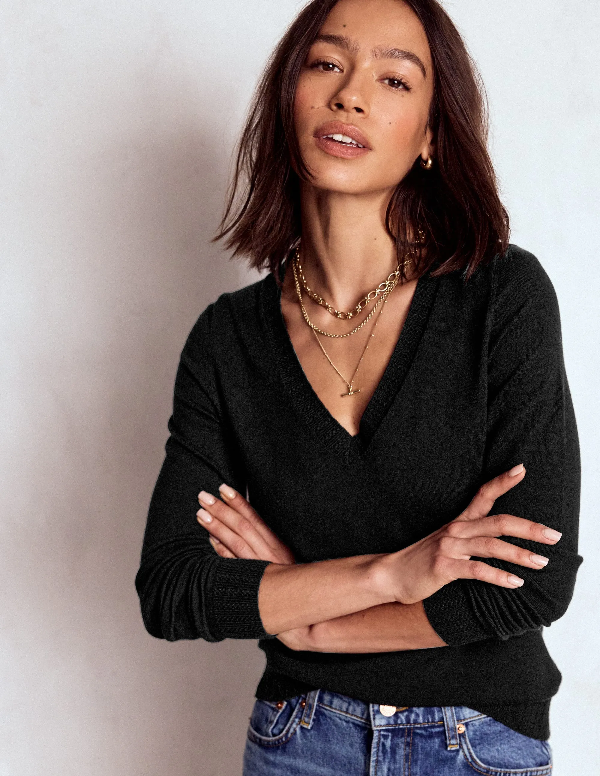 Emilia Cotton V-Neck Jumper-Black FadeResistant