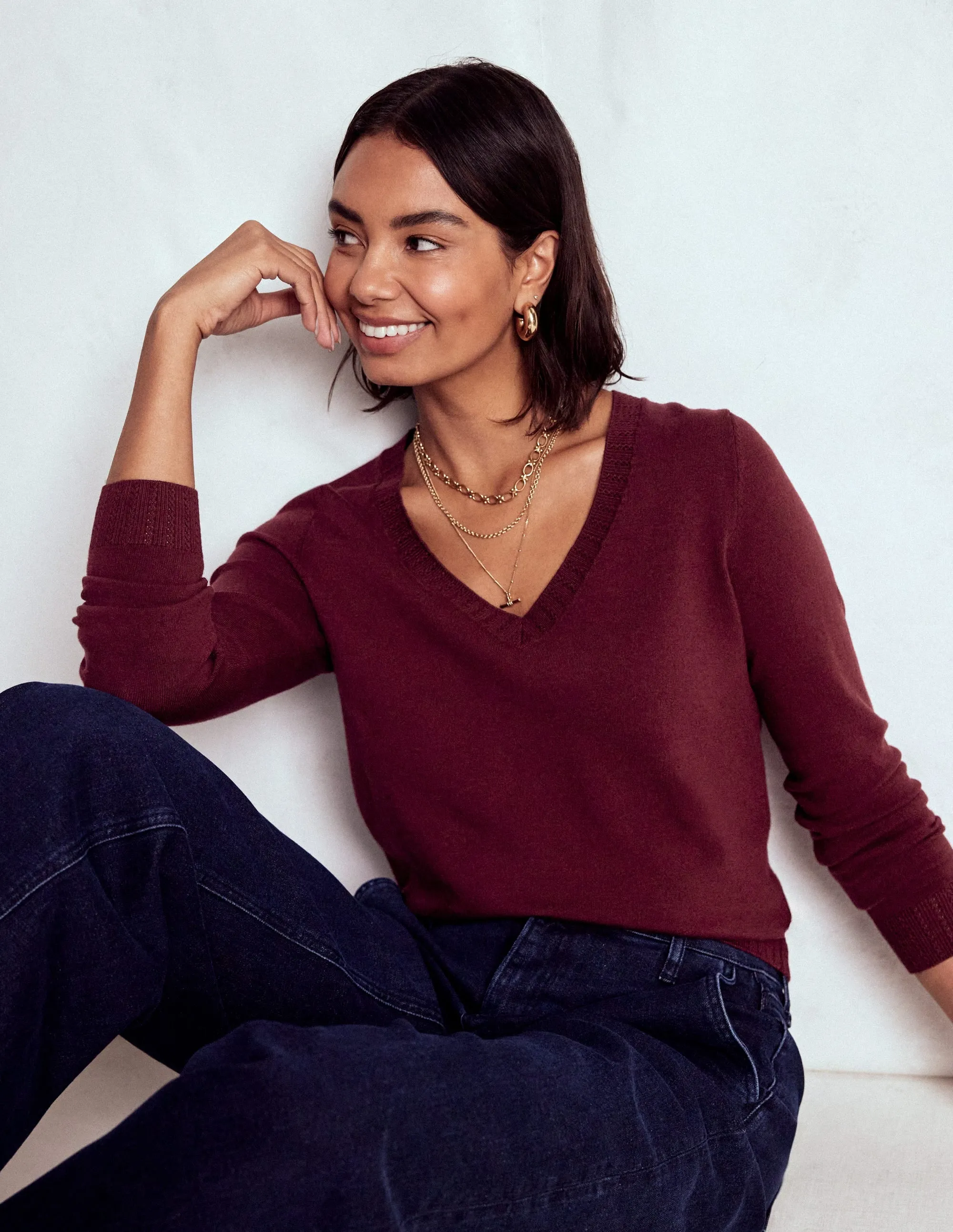 HandLinked Seams Emilia Cotton V-Neck Jumper-Deep Wisteria