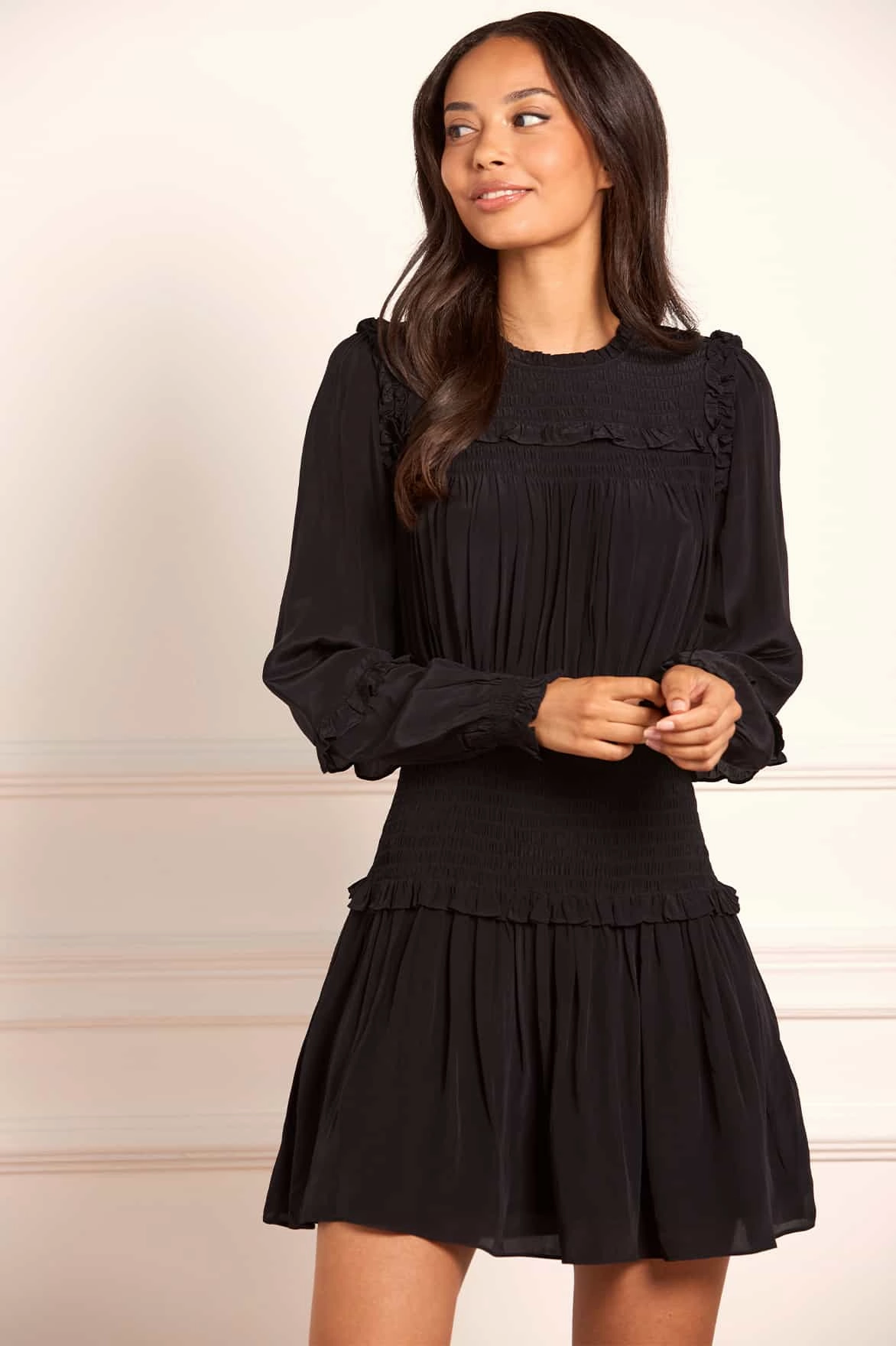 Emilia Crepe Micro Mini Dress Vintage Style Embroidered Fabric