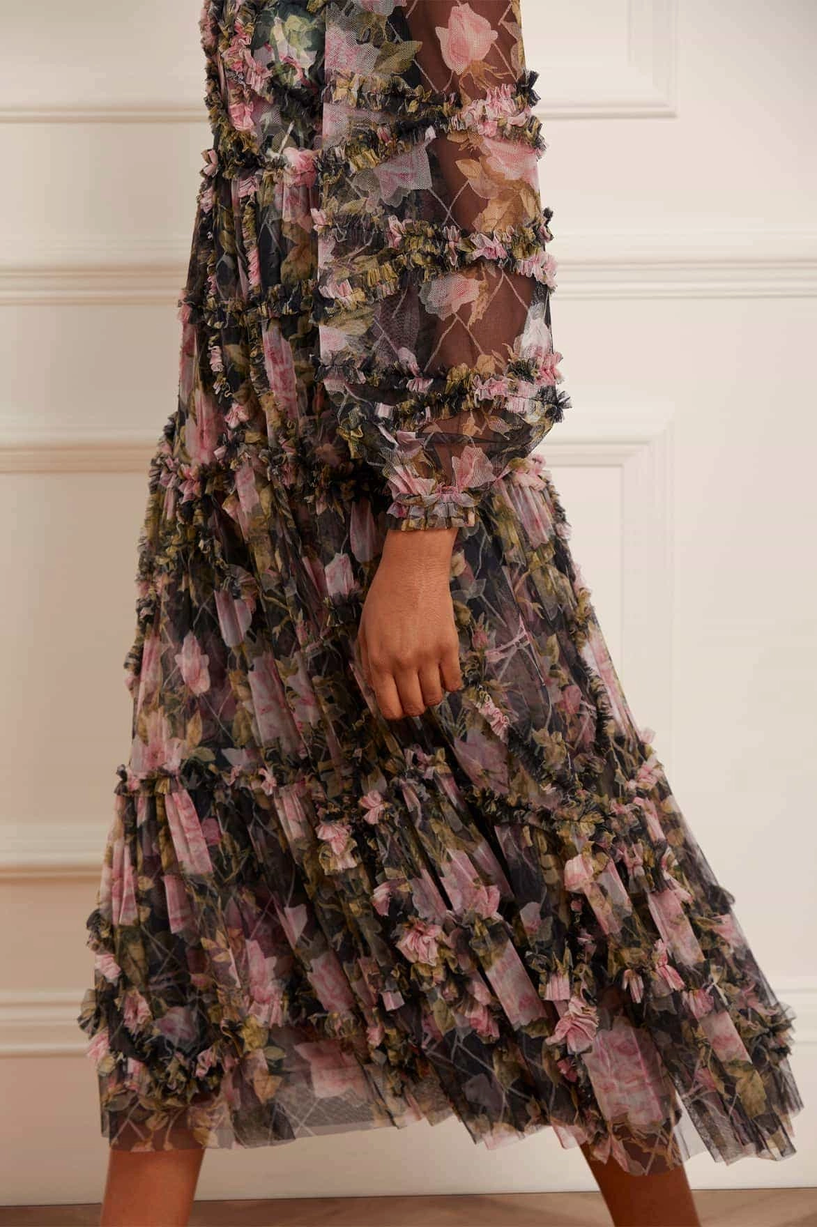 Bodycon Fit English Rose Diamond Ruffle Ballerina Dress