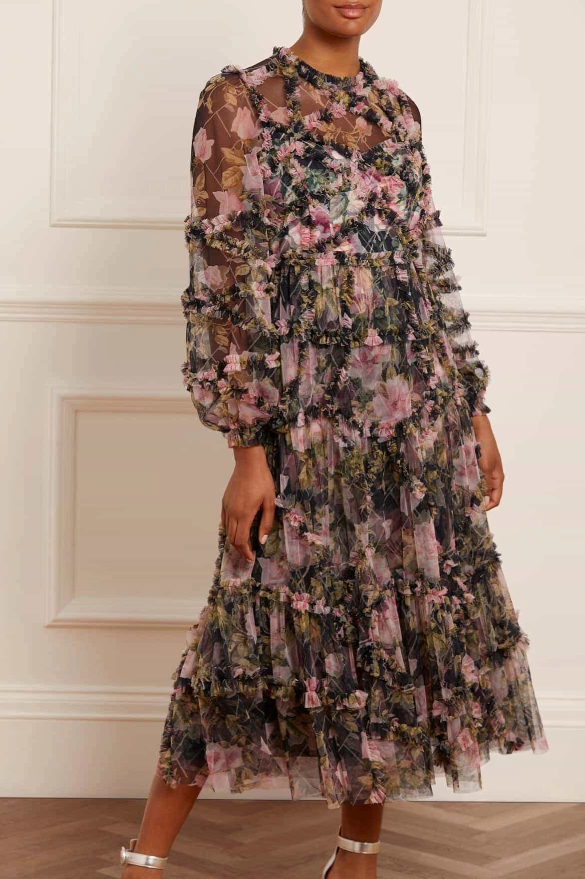 English Rose Diamond Ruffle Ballerina Dress Calm Aesthetic Sleek Fit