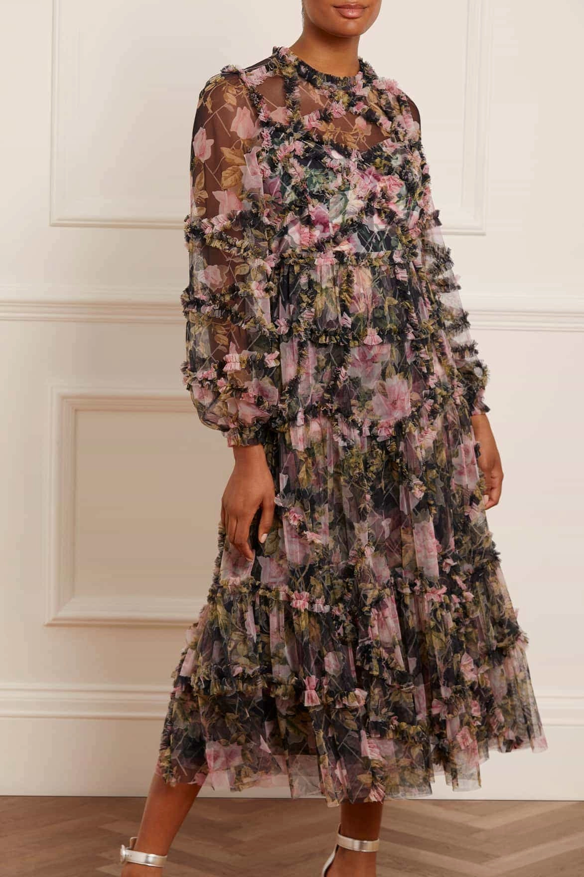 Perfect Day-to-Night Solid-color English Rose Diamond Ruffle Ballerina Dress