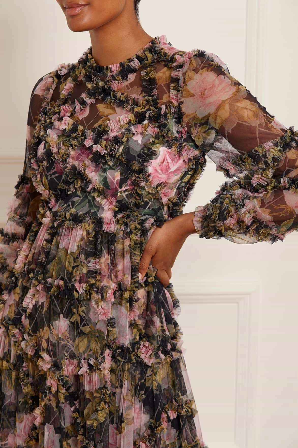 English Rose Diamond Ruffle Ballerina Dress Natural Texture