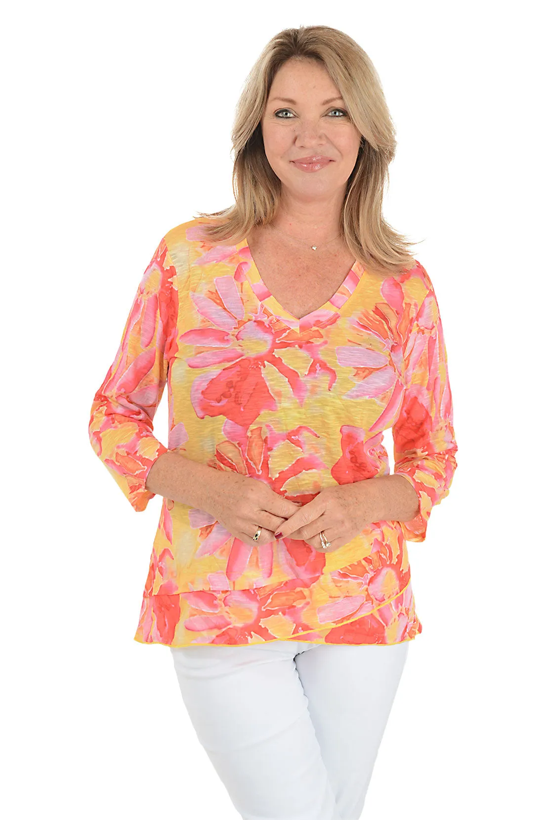 Basic Dress Double Stitched Hem Marigold Magic Criss Cross Tunic