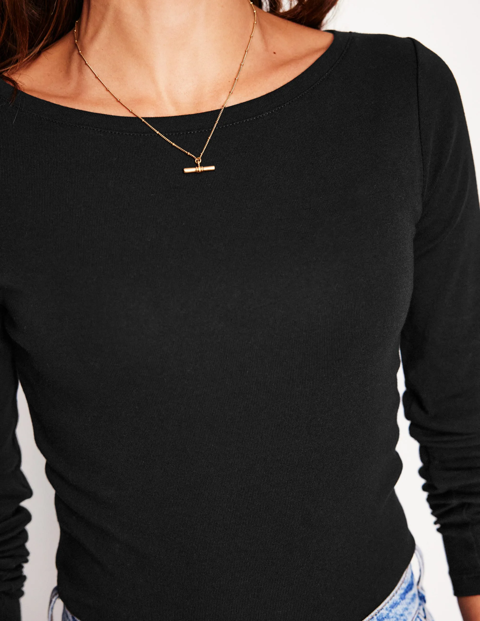 Essential Boat-Neck Jersey Top-Black Recycled Polyester Blend