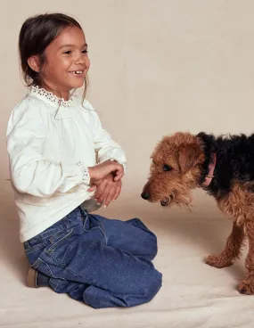 Broderie Trim Jersey Top-Soft Ivory Popular